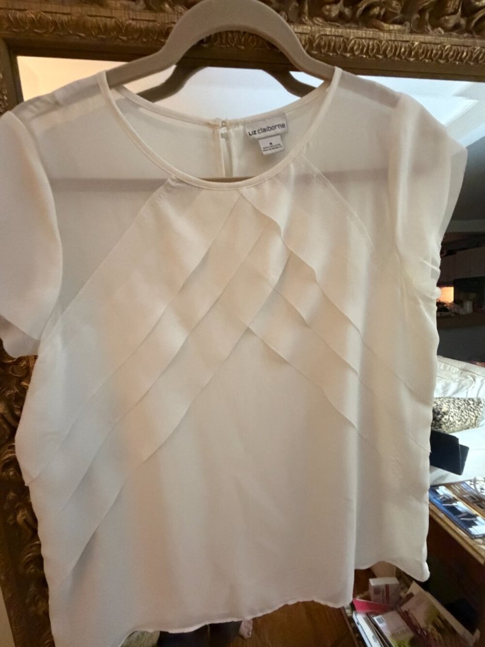 Feminine White Chiffon Liz Clairborne Blouse, Size Medium, Never worn!